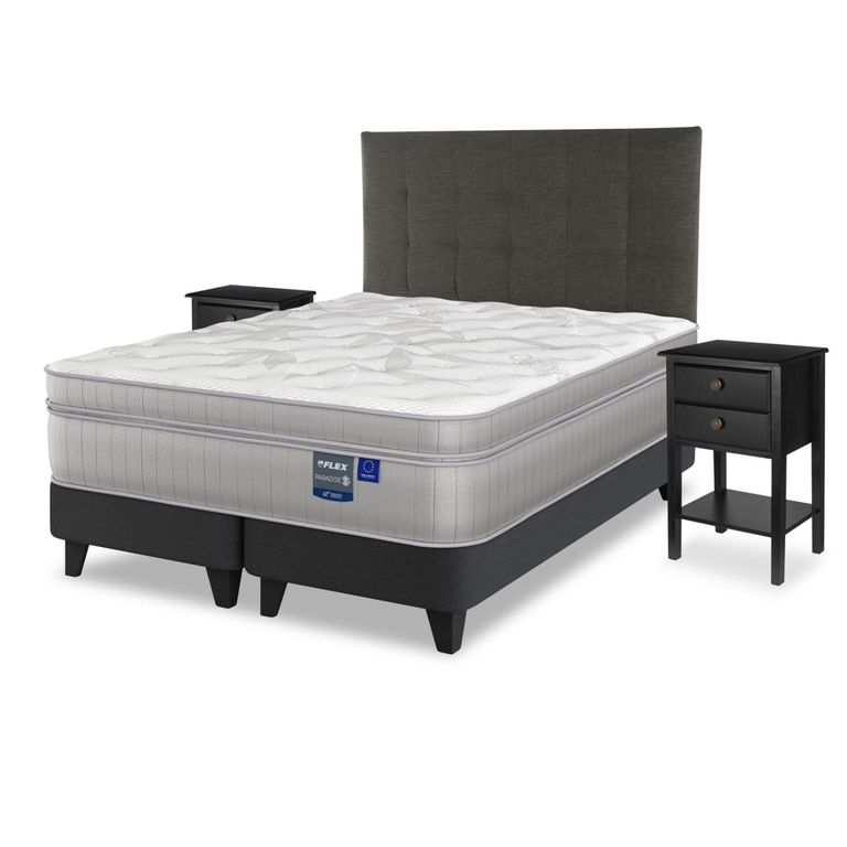 FLEX Cama Europea Paradise 2 Plazas x 2.00mt Base Dividida + Respaldo + 2 Veladores