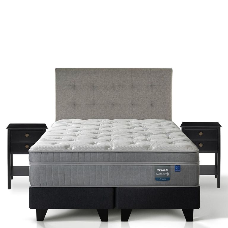 Cama Europea Paradise 2 Plazas x 2.00mt Base Dividida + Respaldo + 2 Veladores