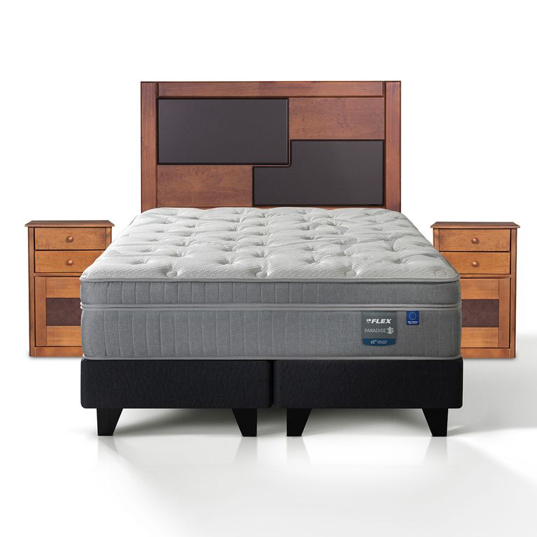 Cama Europea Paradise King x 2.00mt Base Dividida + Respaldo + 2 Veladores