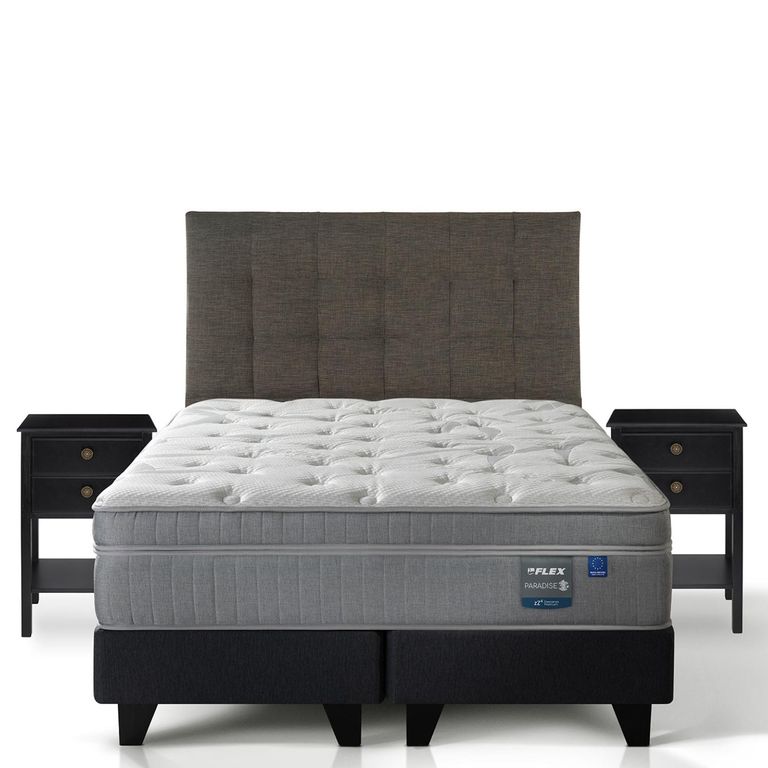 Cama Europea Paradise King x 2.00mt Base Dividida + Respaldo + 2 Veladores