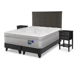 FLEX - Cama Europea Paradise King + Respaldo Design Grafito + Veladores Rover
