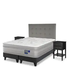 FLEX - Cama Europea Paradise King + Respaldo Design Gris + Veladores Rover