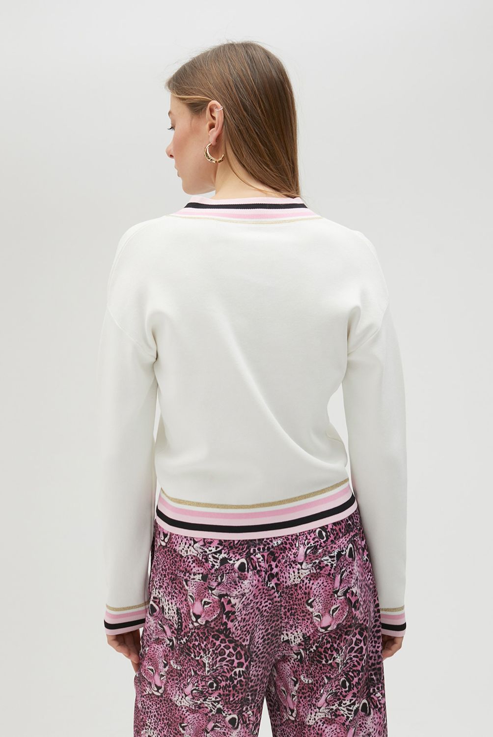 LOLA CASADEMUNT - Sweater Cuello Pico con Detalle Canalé Rayas Mujer Lola Casademunt