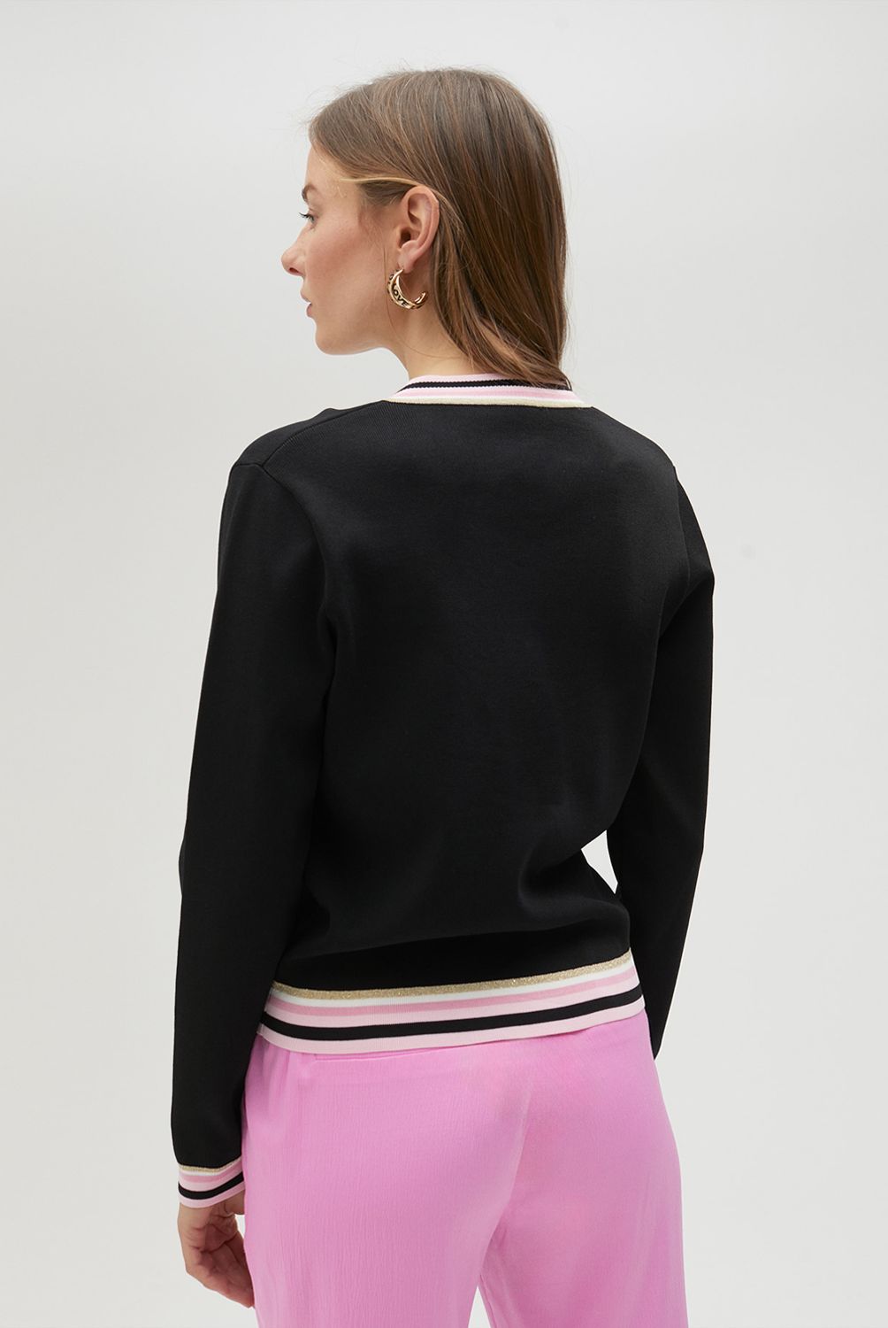 LOLA CASADEMUNT - Sweater Cuello Pico con Detalle Canalé Rayas Mujer Lola Casademunt