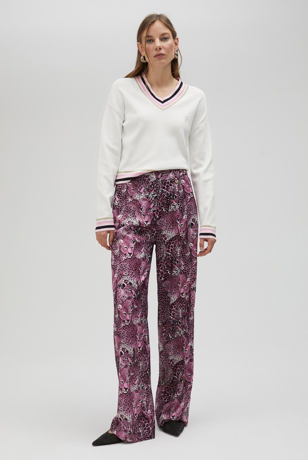LOLA CASADEMUNT - Pantalón Recto Animal Print Rosa Mujer Lola Casademunt