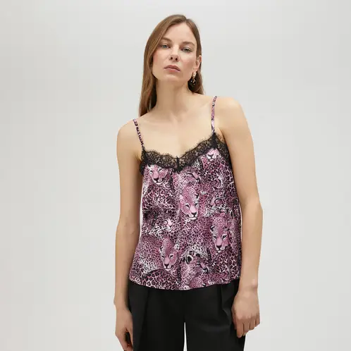 LOLA CASADEMUNT - Top Lencero Animal Print Rosa Mujer