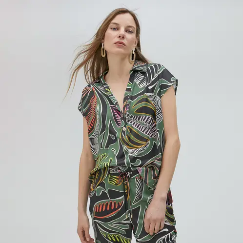 LOLA CASADEMUNT - Blusa Estampado Tropical Mujer