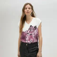 LOLA CASADEMUNT - Camiseta Manga Sisa Leopardos Mujer