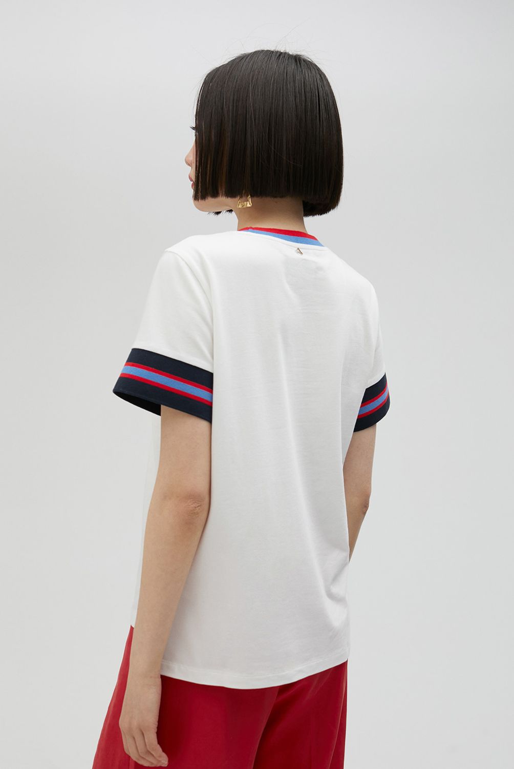 LOLA CASADEMUNT - Camiseta Detalle Manga Rayas Mujer Lola Casademunt
