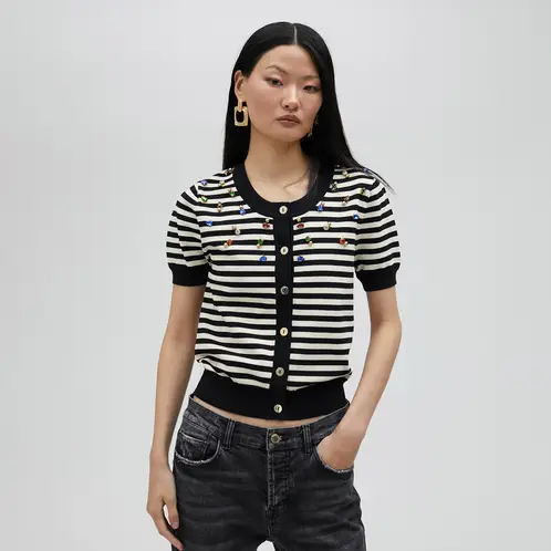 LOLA CASADEMUNT - Cárdigan de Rayas con Pedrería Mujer