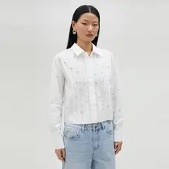 LOLA CASADEMUNT - Camisa Corta Detalle Strass Mujer