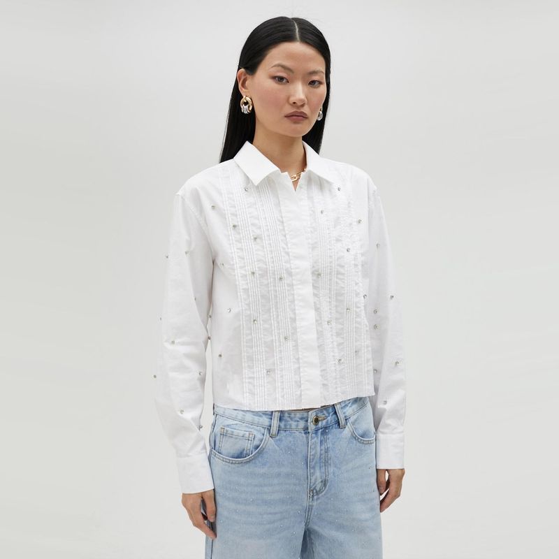 LOLA CASADEMUNT - Camisa Corta Detalle Strass Mujer Lola Casademunt