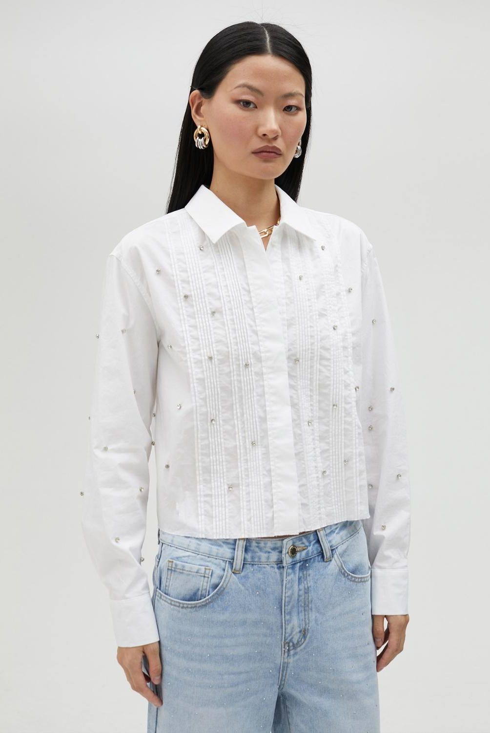 LOLA CASADEMUNT - Camisa Corta Detalle Strass Mujer Lola Casademunt