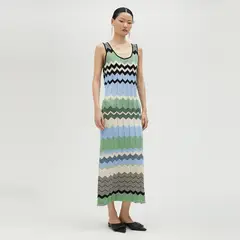 LOLA CASADEMUNT - Vestido Largo Tirante Ancho Multicolor Zigzag Mujer