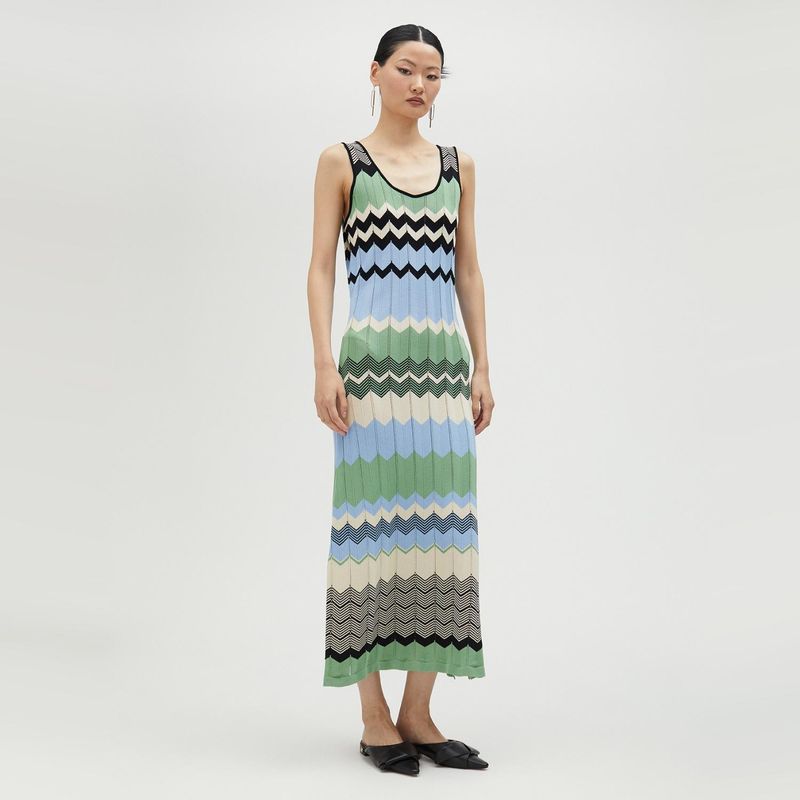 LOLA CASADEMUNT - Vestido Largo Tirante Ancho Multicolor Zigzag Mujer Lola Casademunt