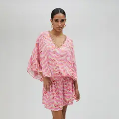 LOLA CASADEMUNT - Vestido Corto Goma Estampado Rosas Ondas Mujer