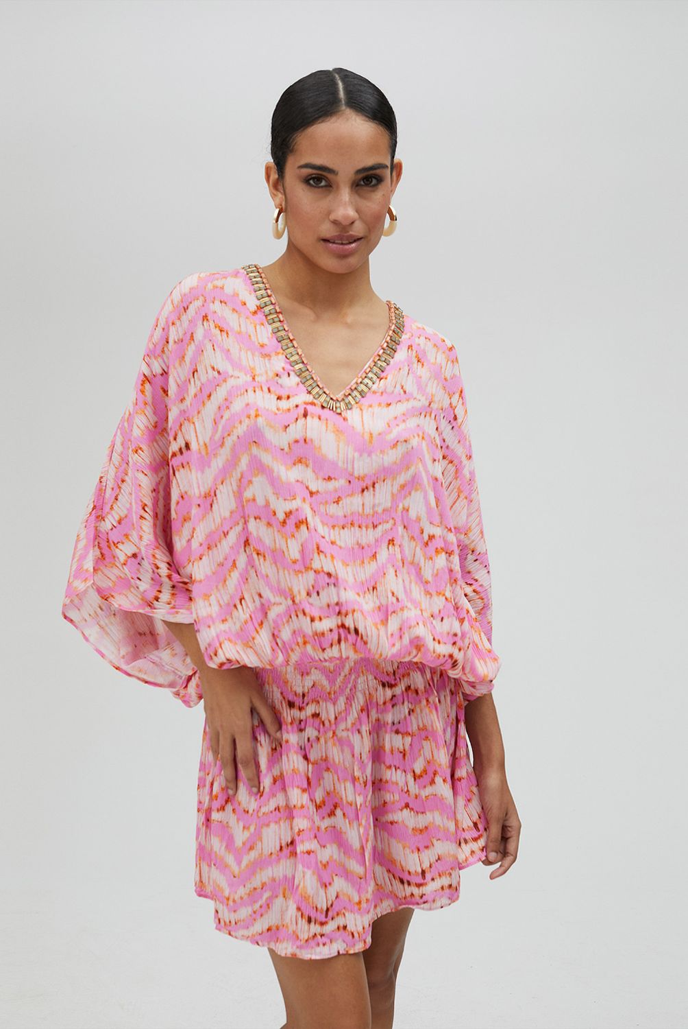 LOLA CASADEMUNT - Vestido Corto Goma Estampado Rosas Ondas Mujer Lola Casademunt