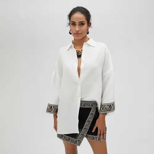 LOLA CASADEMUNT - Camisa de Lino Con Cenefa Mujer