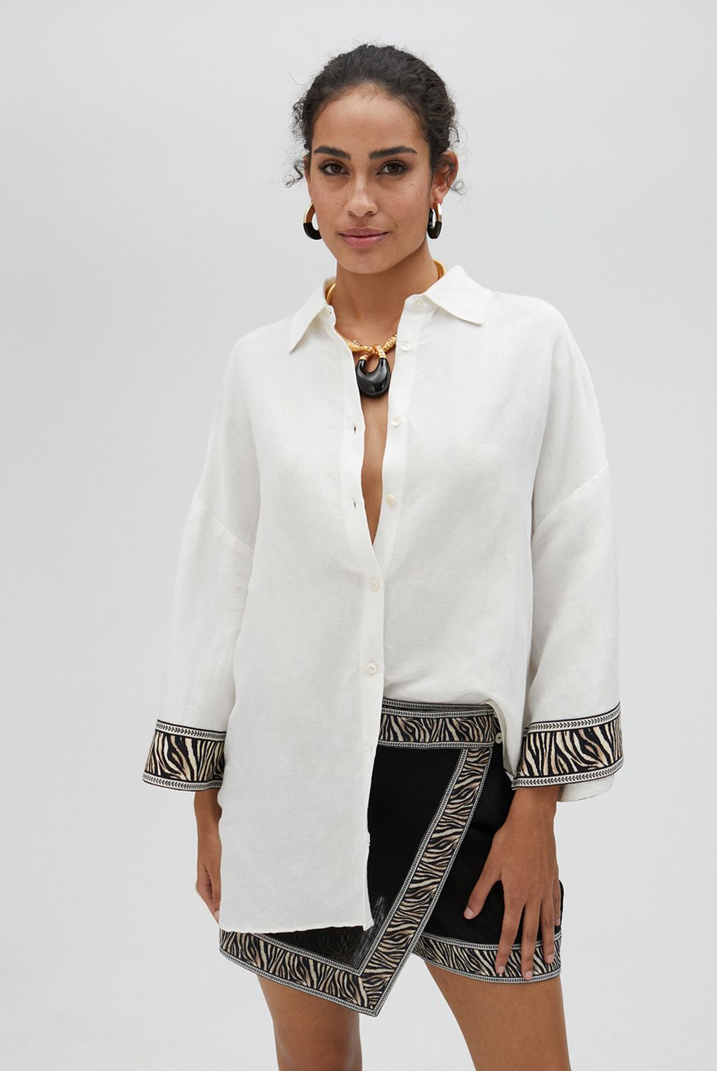 LOLA CASADEMUNT - Camisa de Lino Con Cenefa Mujer Lola Casademunt