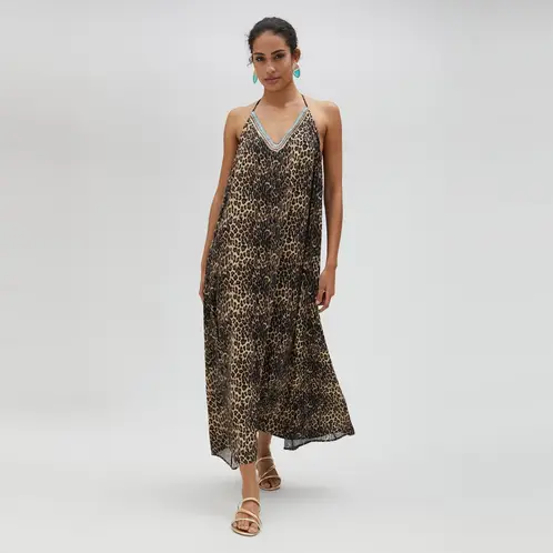LOLA CASADEMUNT - Vestido Midi Patron Animal Print Cebra Mujer