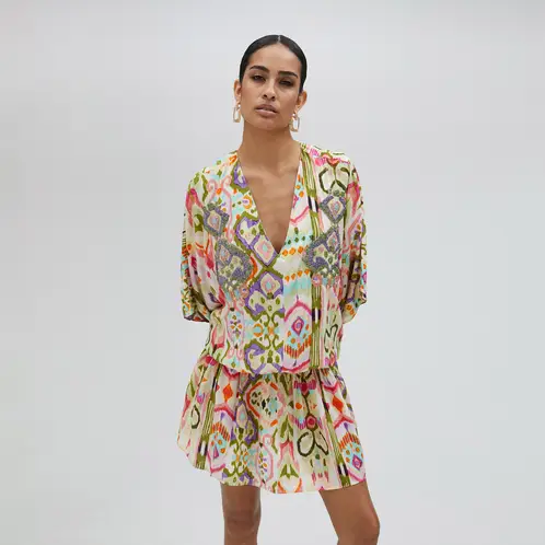 LOLA CASADEMUNT - Vestido Corto Estampado Goma en Cintura Mujer