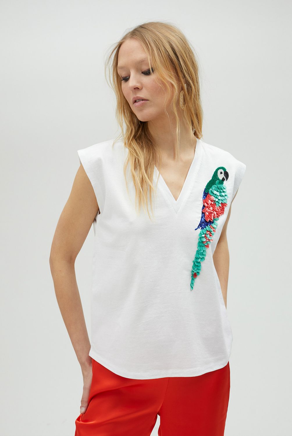LOLA CASADEMUNT - Camiseta Detalle Loro Mujer Lola Casademunt