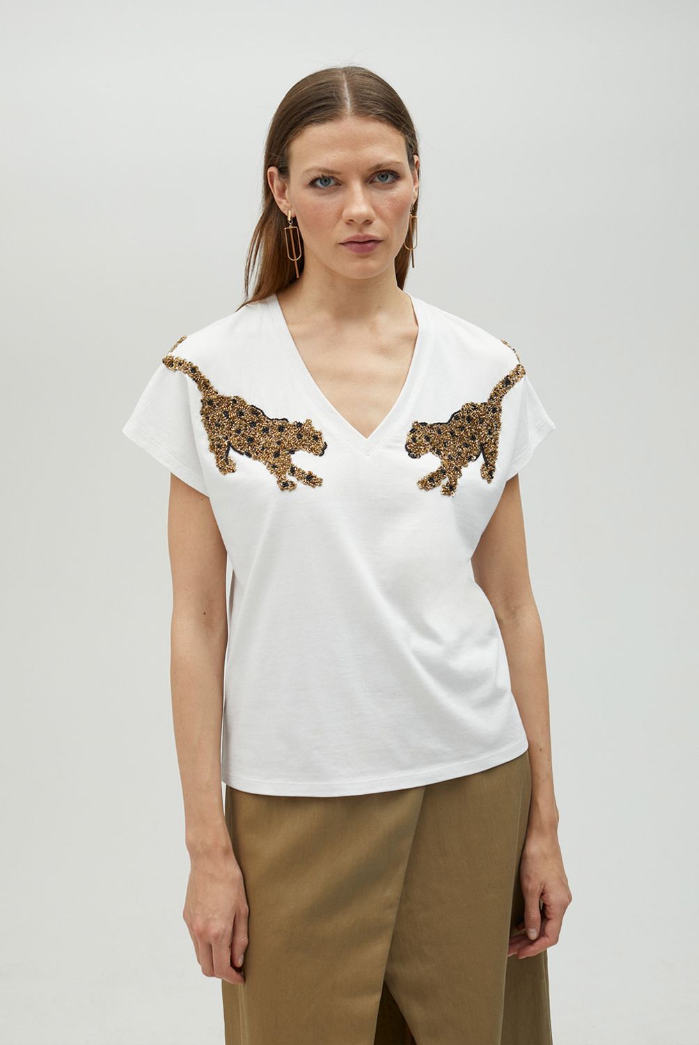 LOLA CASADEMUNT - Camiseta Detalle Pedrería Tigres Mujer Lola Casademunt