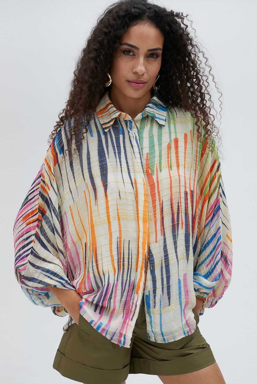 LOLA CASADEMUNT - Camisa Raya Vertical Manga Abullonada Mujer Lola Casademunt