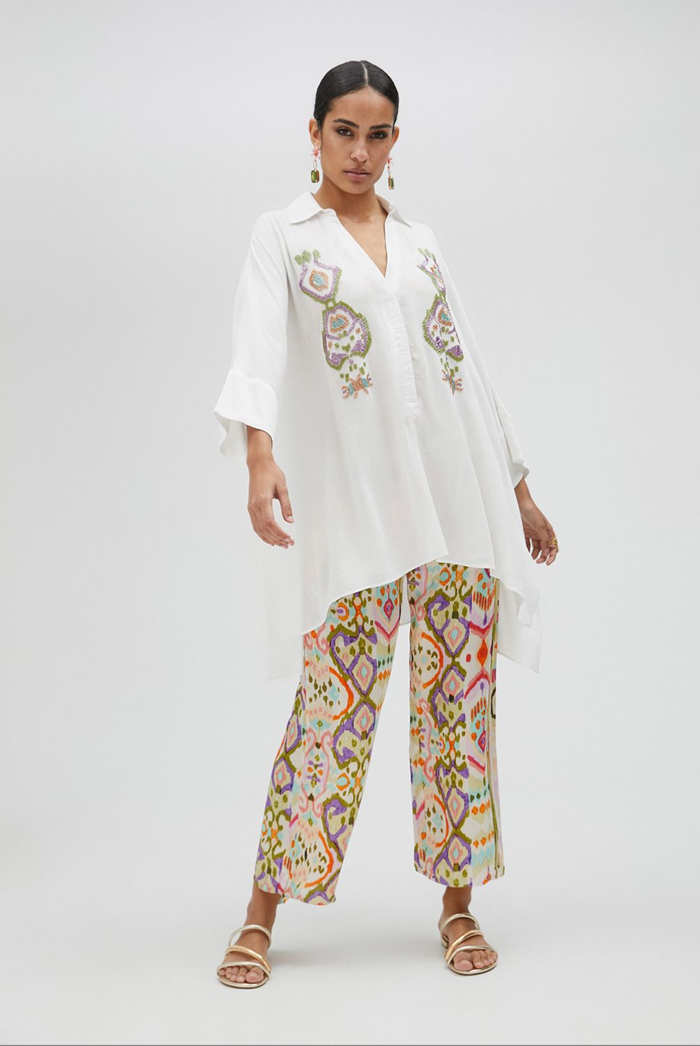 LOLA CASADEMUNT - Camisa Corta con Manga Embroidery En Pechera Mujer Lola Casademunt