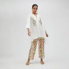 LOLA CASADEMUNT - Camisa Corta con Manga Embroidery En Pechera Mujer