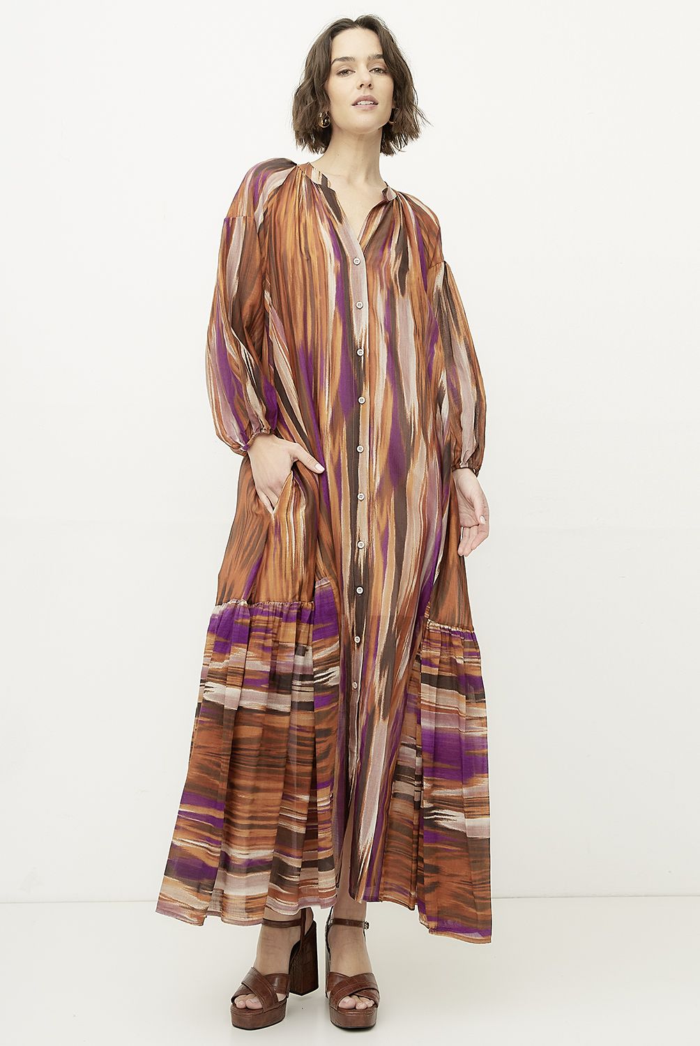 DIXIE - Vestido Cuello En V Rayas Mujer Dixie
