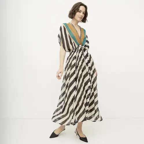 DIXIE - Vestido Cuello En V Rayas Mujer