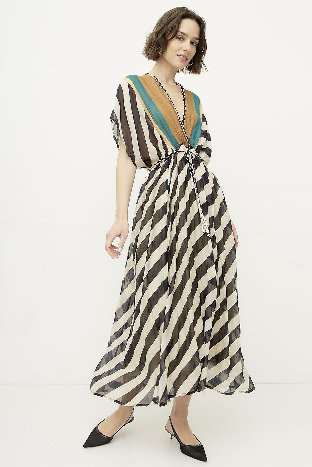 DIXIE - Vestido Cuello En V Rayas Mujer Dixie