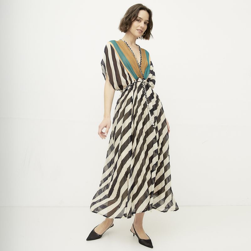 DIXIE - Vestido Cuello En V Rayas Mujer Dixie