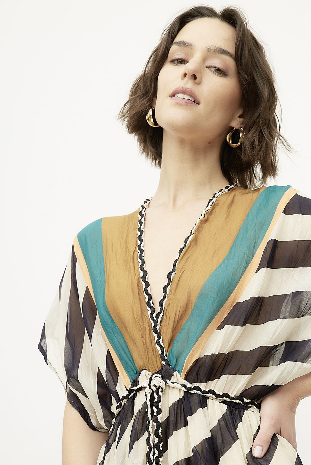 DIXIE - Vestido Cuello En V Rayas Mujer Dixie