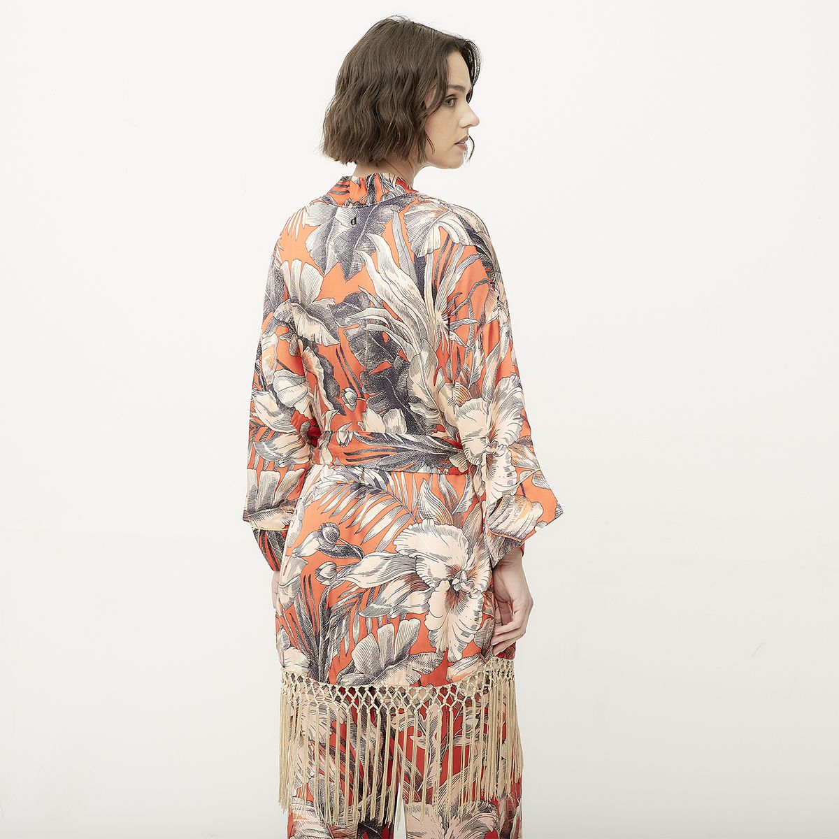DIXIE - Kimono Estampado Detalles Flecos Mujer Dixie