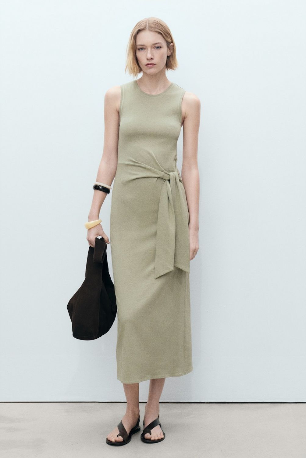 MANGO - Vestido Midi Algodón Nudo Mujer Mango