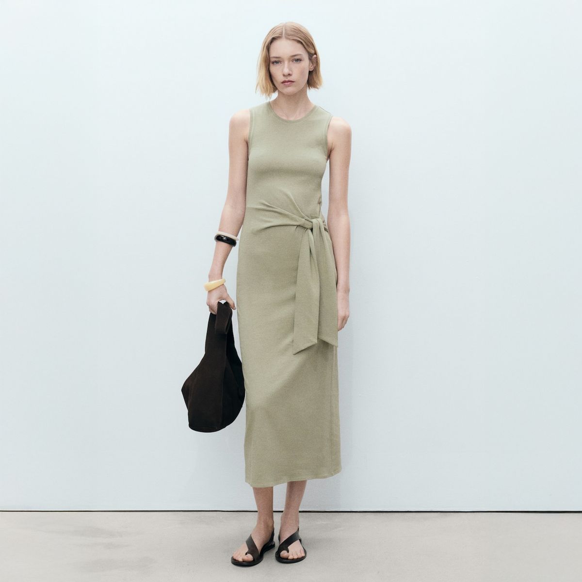 MANGO - Vestido Midi Algodón Nudo Mujer Mango