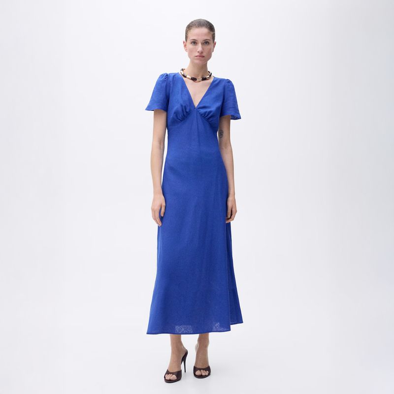 MANGO - Vestido Lino Flores Mujer Mango