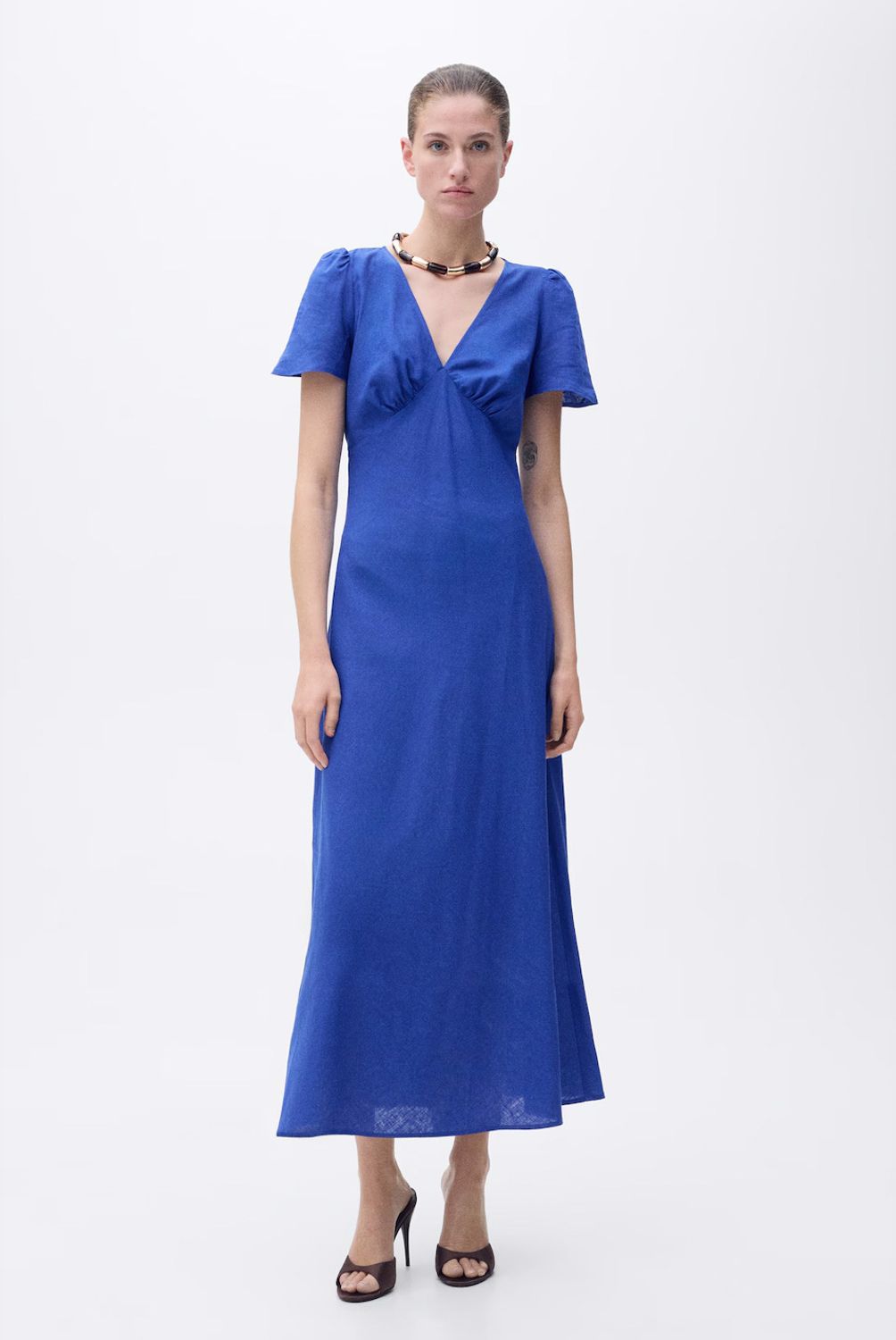 MANGO - Vestido Lino Flores Mujer Mango