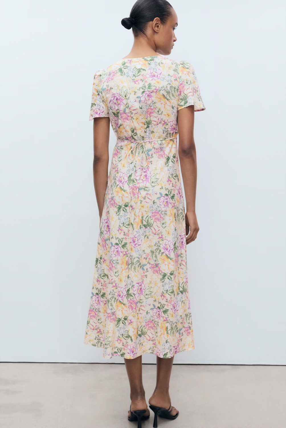 MANGO - Vestido Lino Flores Mujer Mango