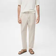 MANGO MAN - Pantalon Romelino Slim Fit Lino Con Cordon Hombre