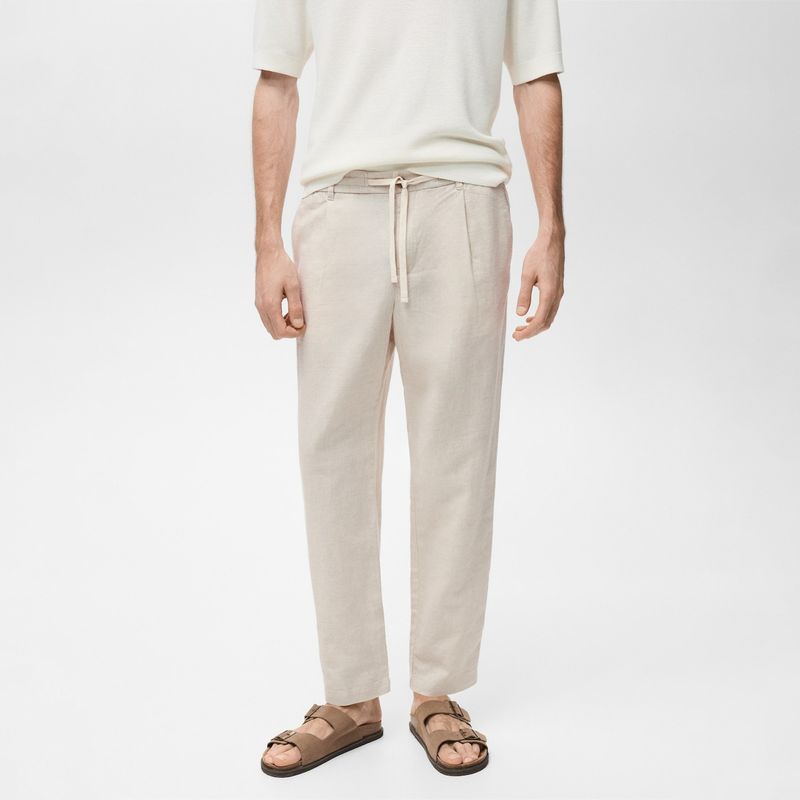 MANGO MAN - Pantalon Romelino Slim Fit Lino Con Cordon Hombre Mango Man