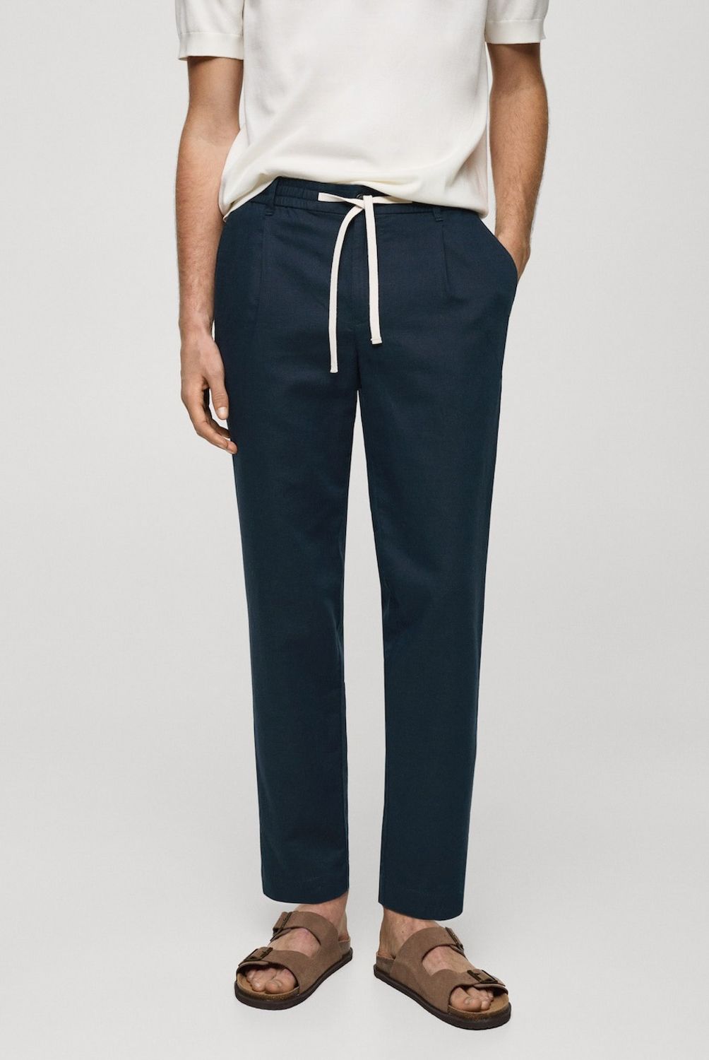 MANGO MAN - Pantalon Romelino Slim Fit Lino Con Cordon Hombre Mango Man