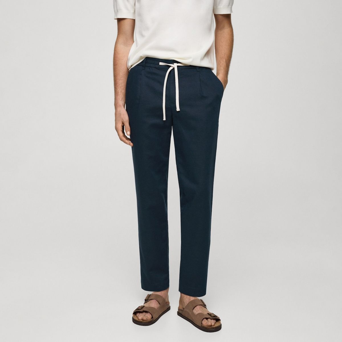 MANGO MAN - Pantalon Romelino Slim Fit Lino Con Cordon Hombre Mango Man