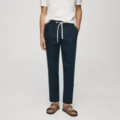 MANGO MAN - Pantalon Romelino Slim Fit Lino Con Cordon Hombre
