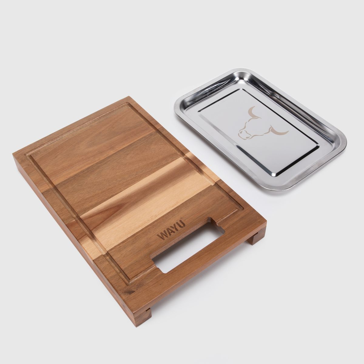 WAYU - Tabla Madera 35 Cm Con Bandeja De Acero Wayu
