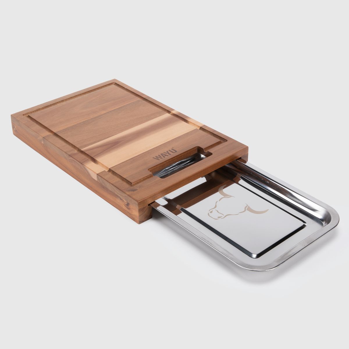 WAYU - Tabla Madera 35 Cm Con Bandeja De Acero Wayu