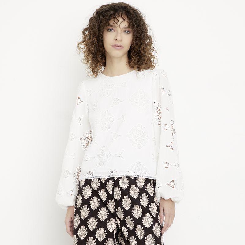MAISON 123 - Blusa Palma Lisa Manga Larga Mujer Maison 123