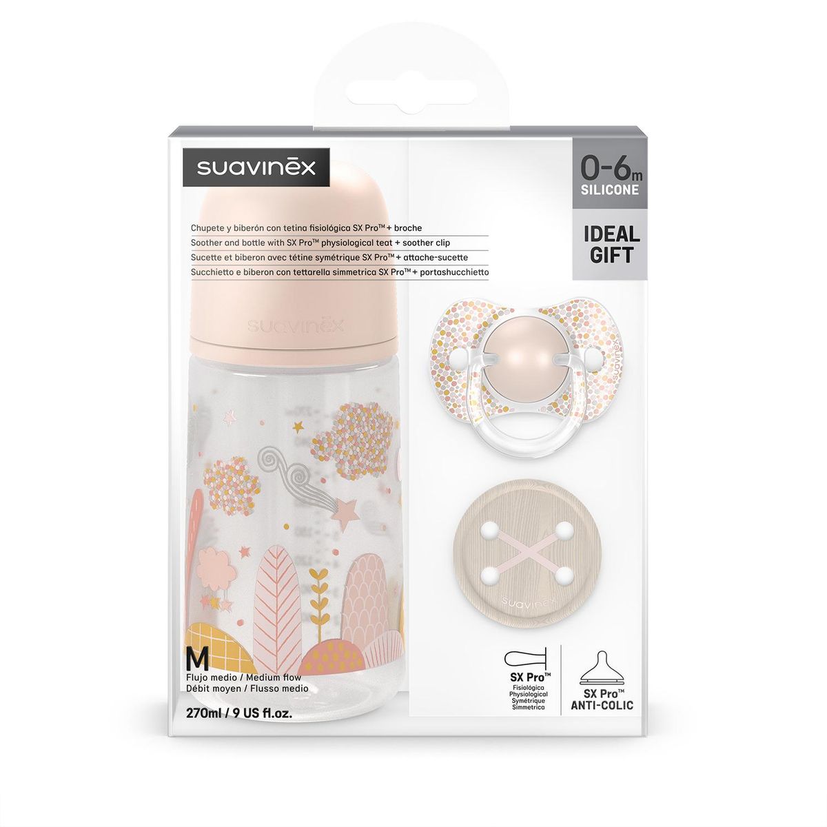 SUAVINEX - Set Biberón 270 Ml + Broche + Chupete Fis 0/6 Dreams Suavinex